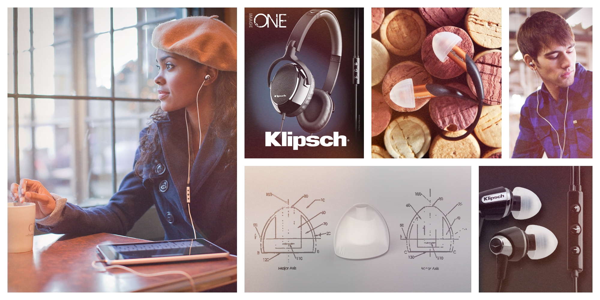 2007 Klipsch History Collage earbuds images and advertisements 2000x1000