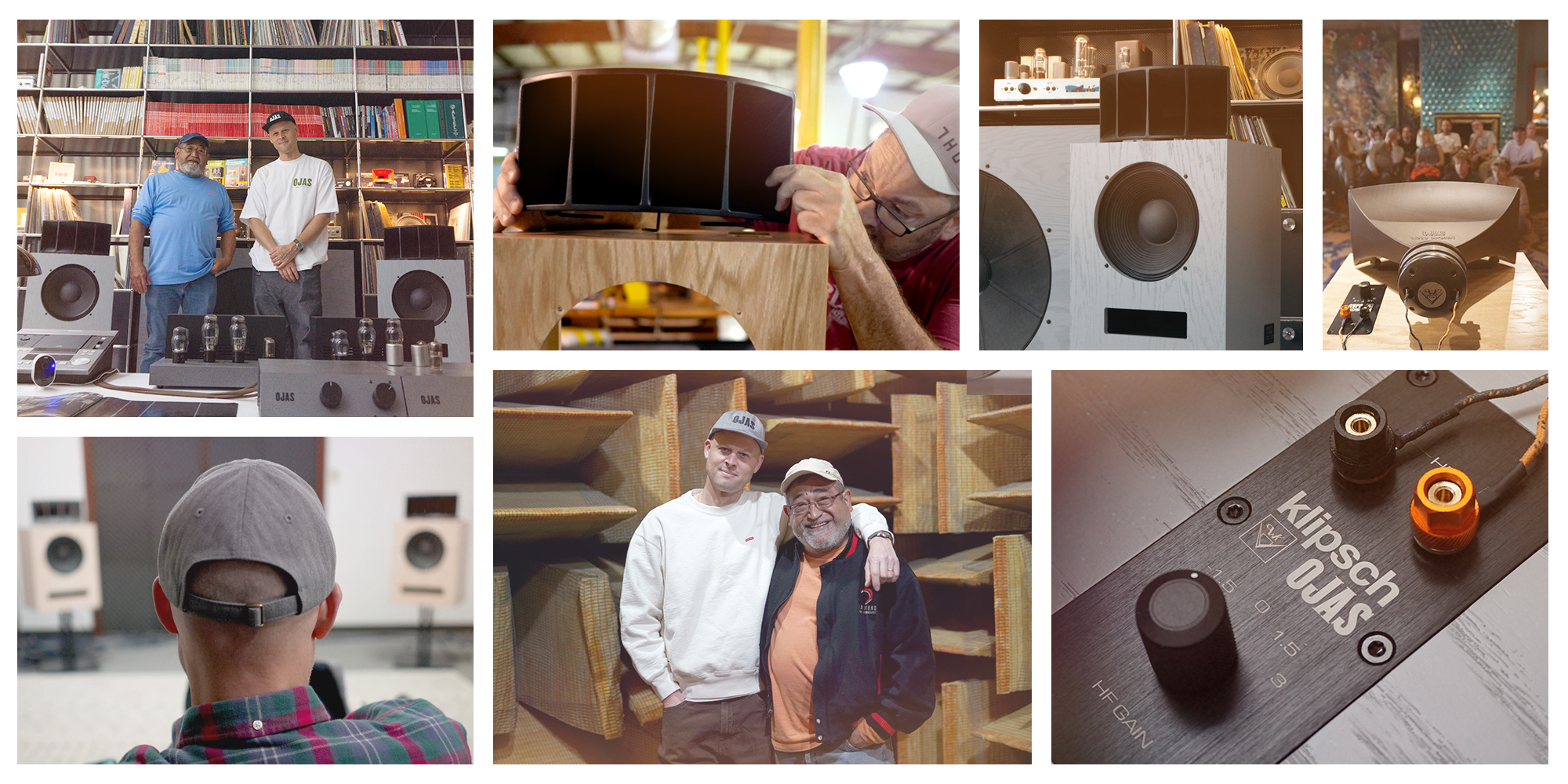 2024 Klipsch History Collage of Devon Turnbull and Roy Delgado and closeups and product shots of the Klipsch x Ojas k O R1 2000x1000