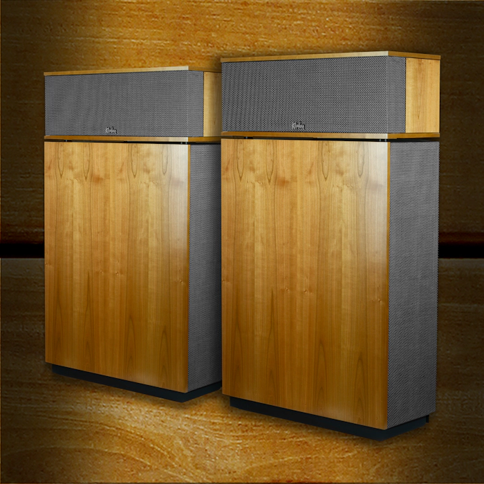A pair of Klipschorns with book matched Wood Veneer mobile