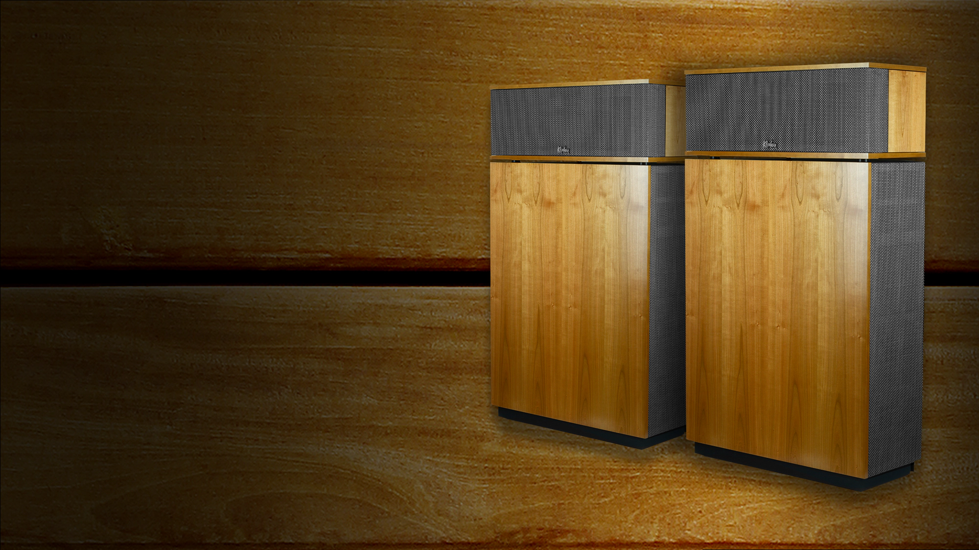 A pair of Klipschorns with book matched Wood Veneer