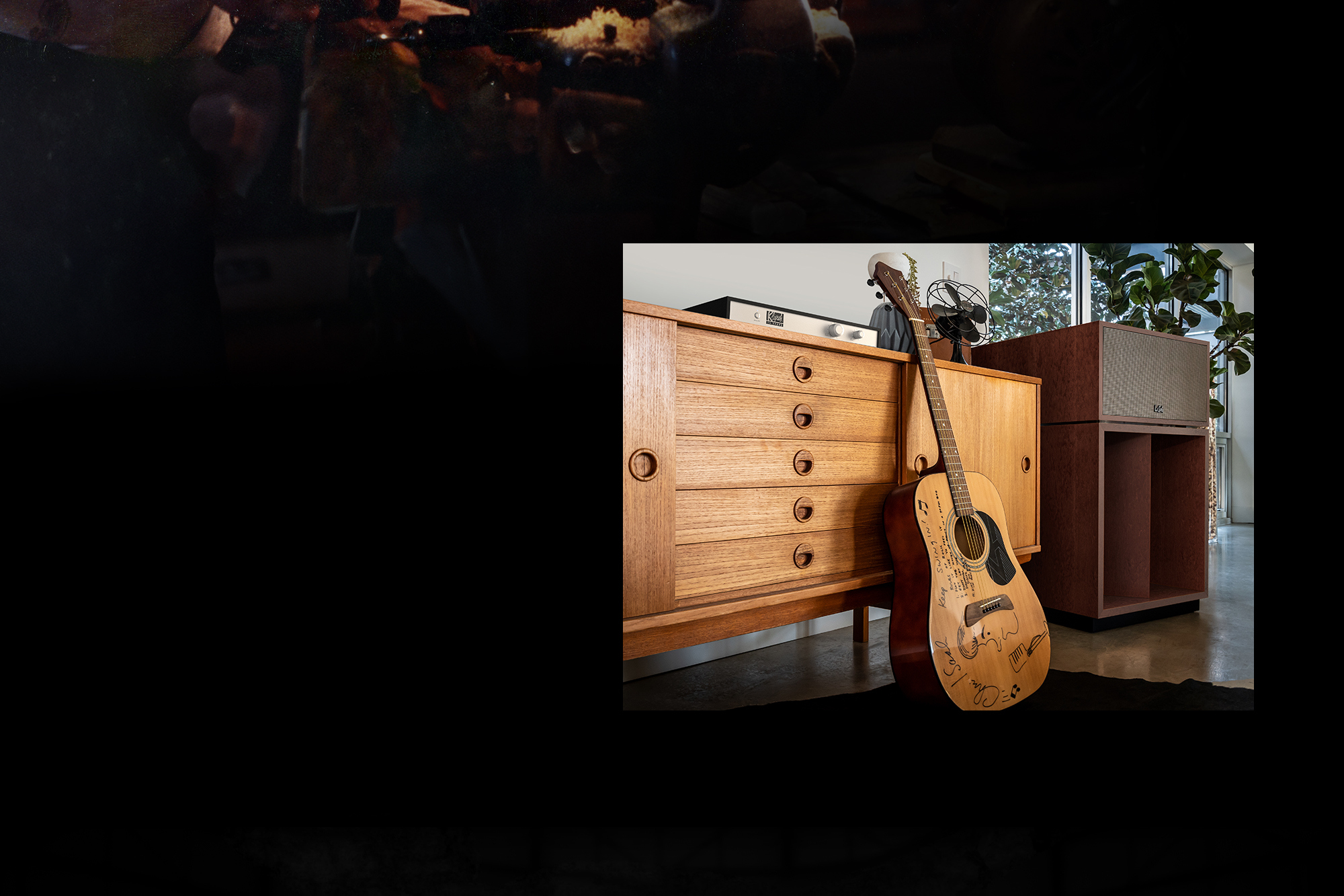 Active Crossover on media console beside La Scala on black background with fade above 2000x1333