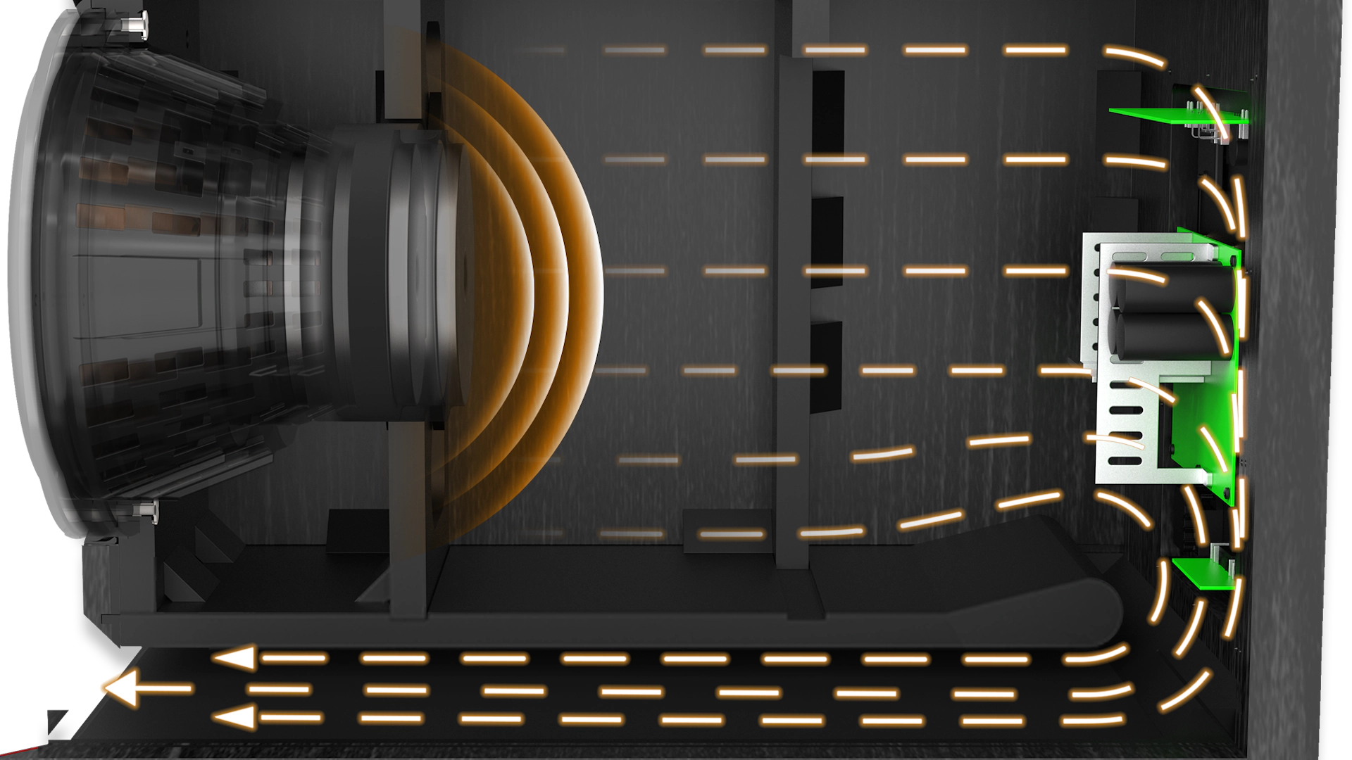 Cutaway view of an RP 1000 SW with a diagram showing how air moves within mobile
