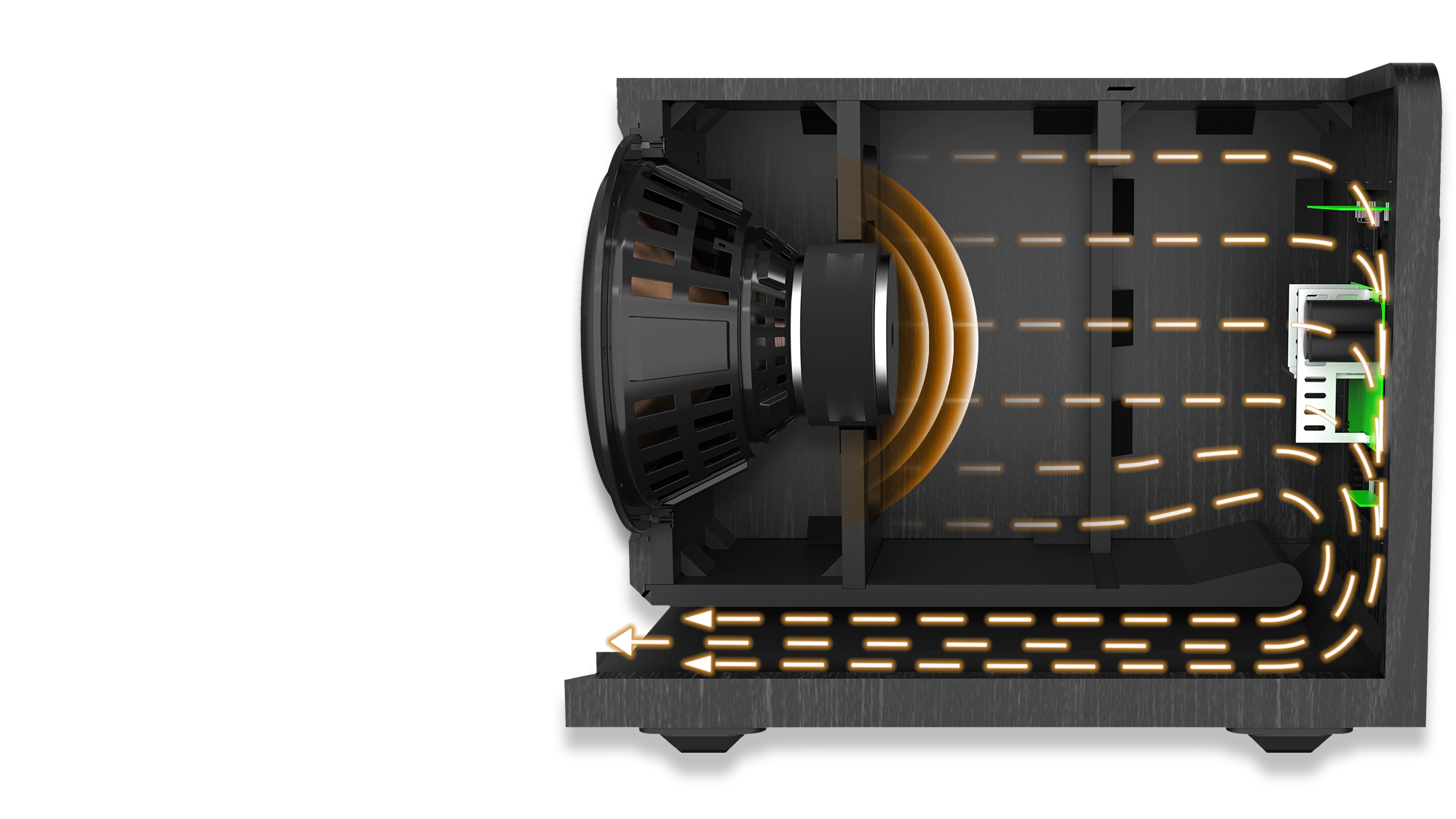 Cutaway view of an RP 1200 SW with a diagram showing how air moves within