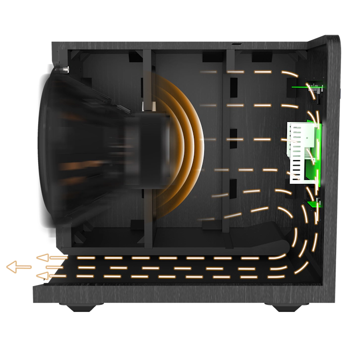 Cutaway view of an RP 1400 SW with a diagram showing how air moves within mobile