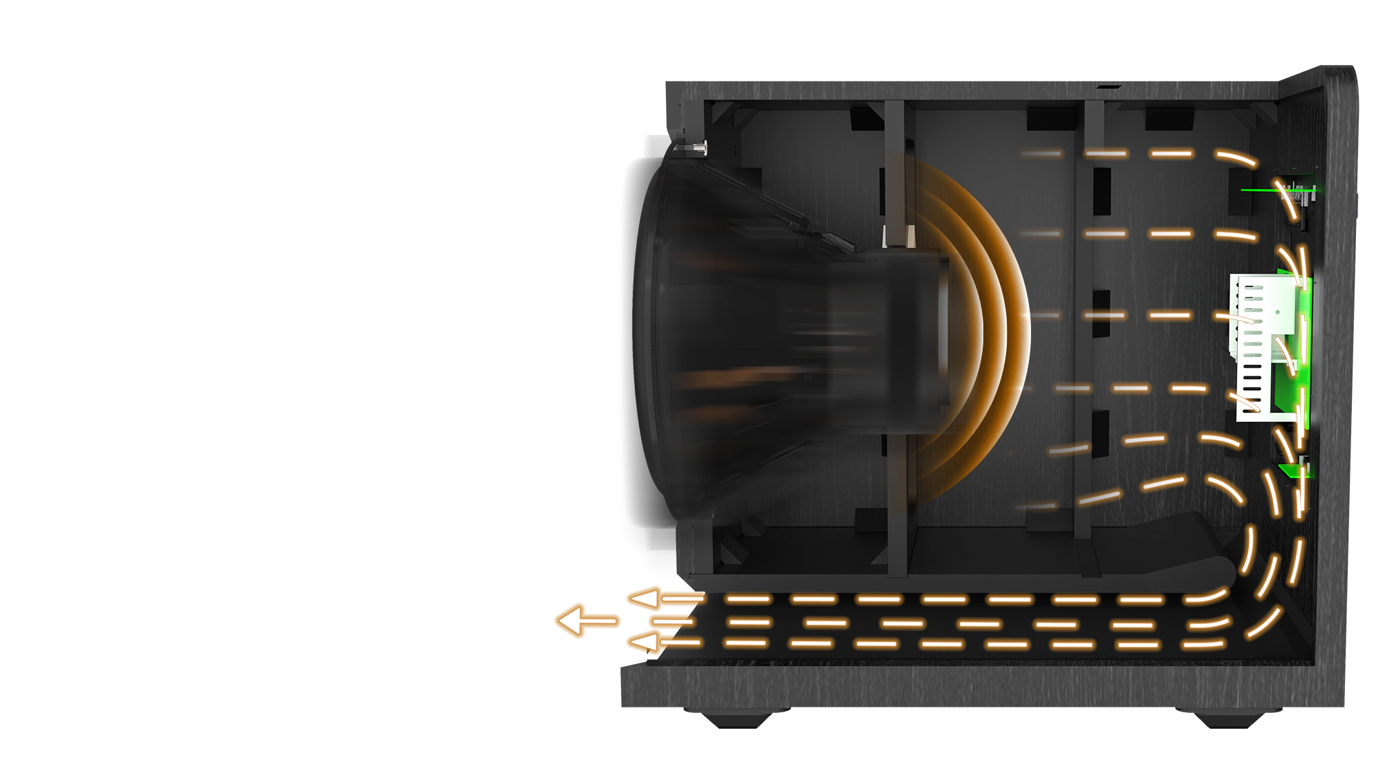 Cutaway view of an RP 1400 SW with a diagram showing how air moves within
