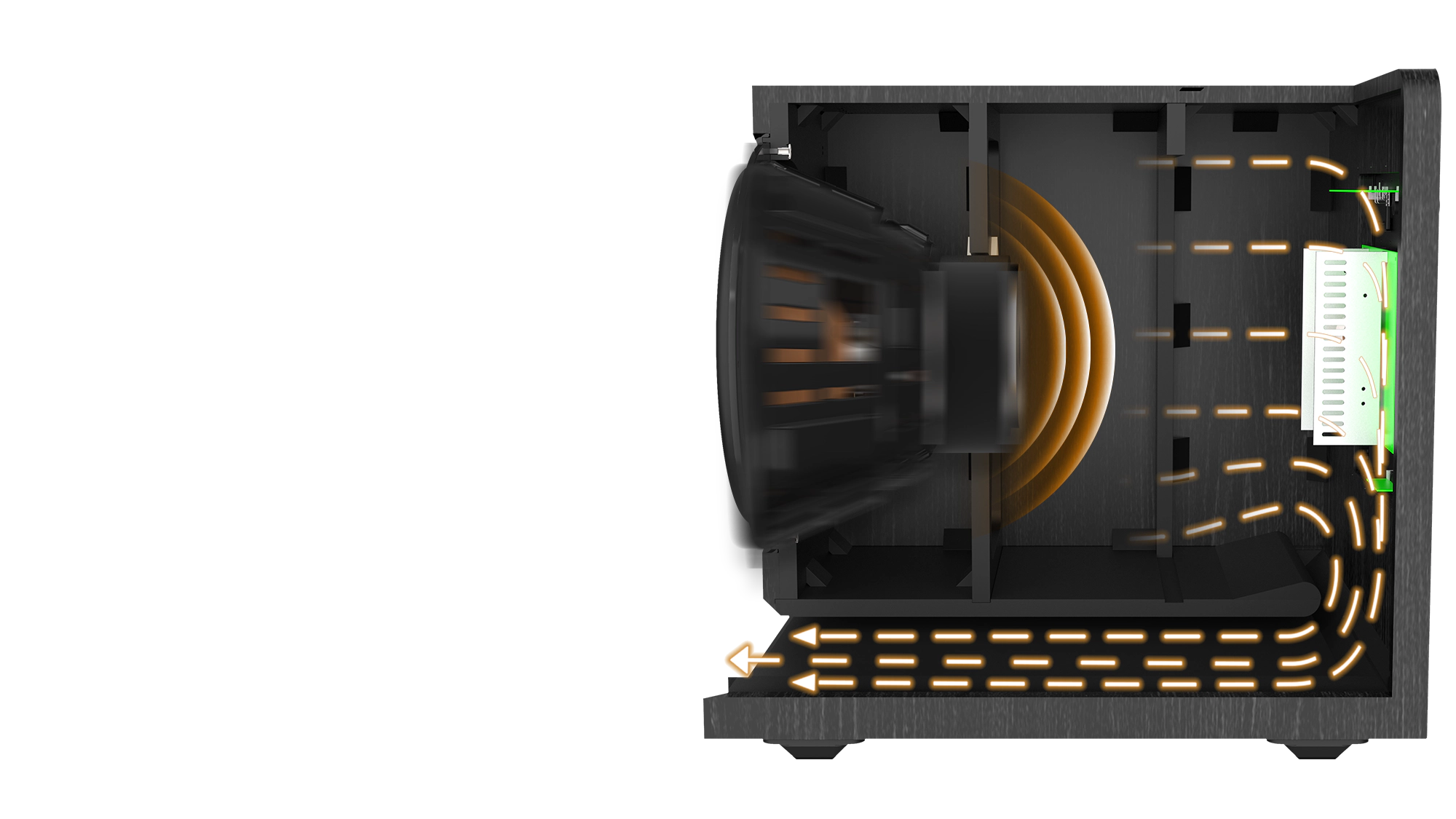 Cutaway view of an RP 1600 SW with a diagram showing how air moves within