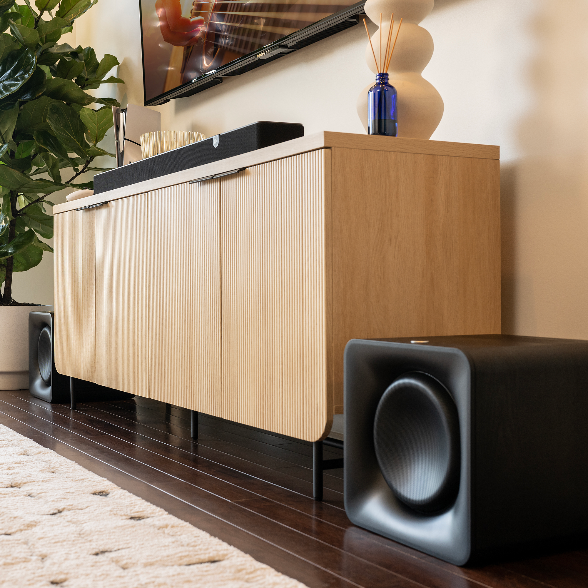 Flexus LP SUB 100 Beside Modern Media Console 2000x2000