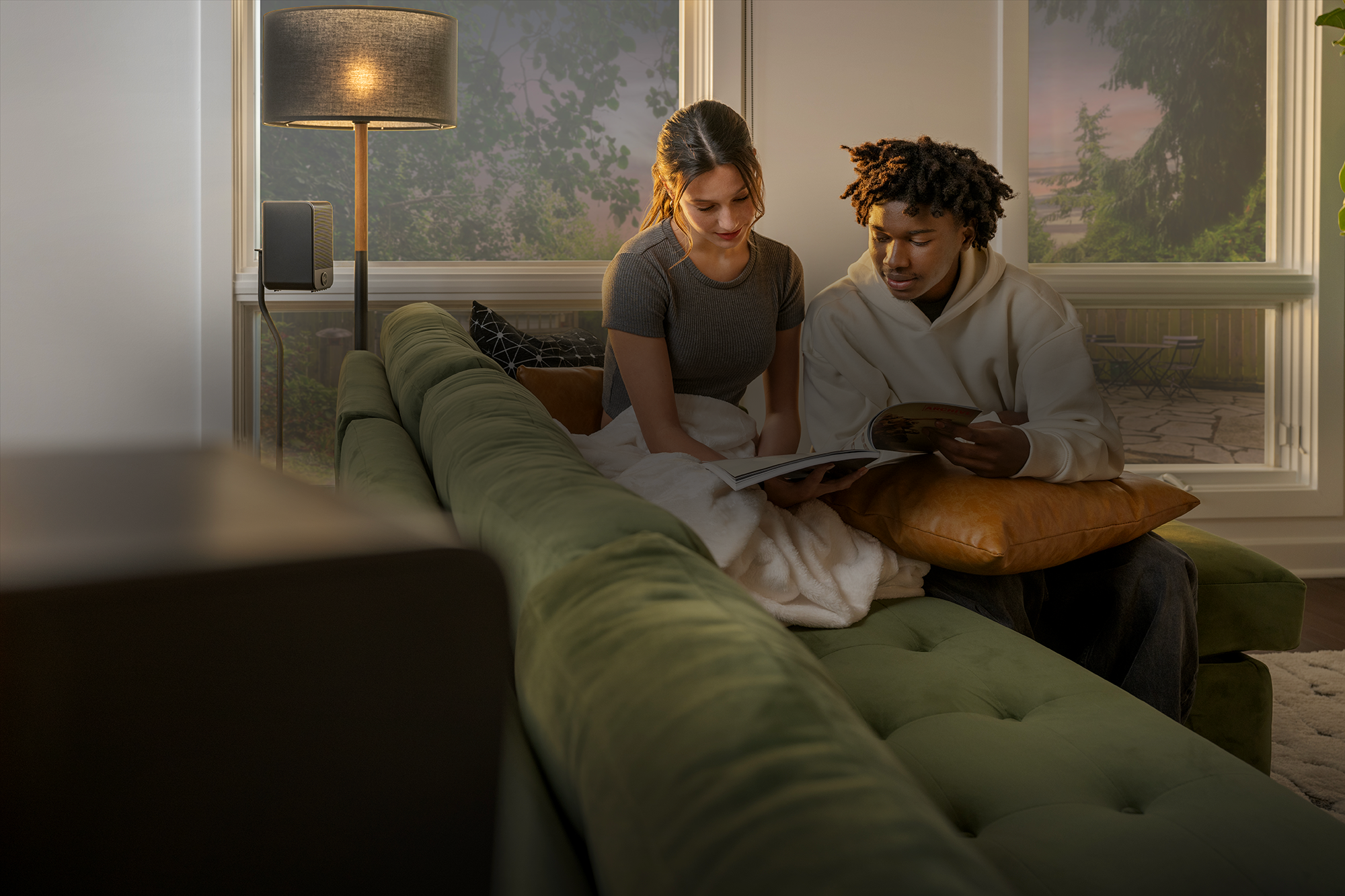 Flexus LP SURR 100 in Cozy Living Room overlay 2000x1333