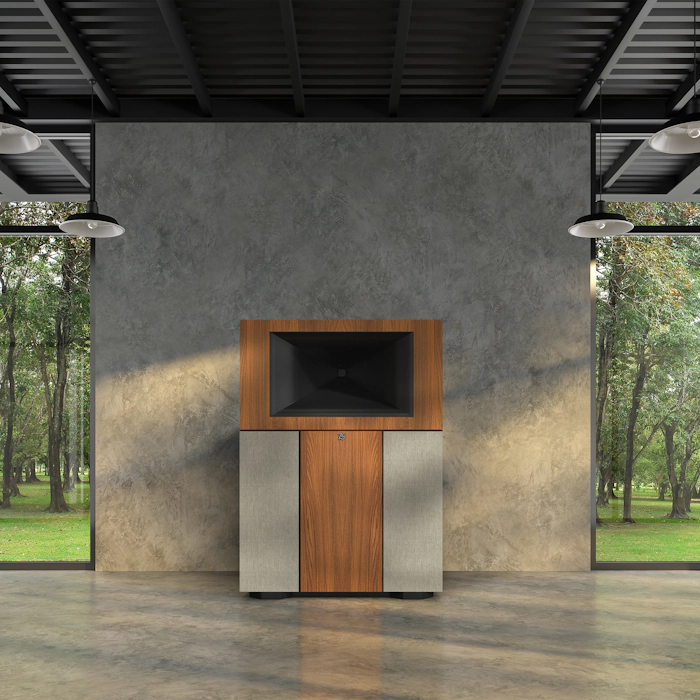 Jubilee 75th Anniversary Edition Floorstanding Loudspeaker agains a wall with a faux marble finish mobile