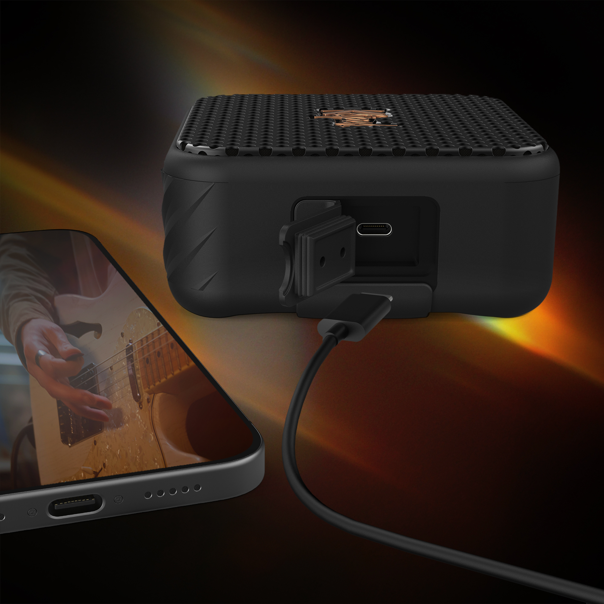 Klipsch Austin Charging via USB C on moody background 2000x2000