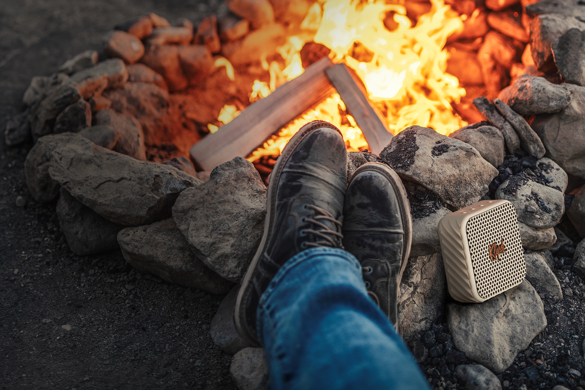 Klipsch Austin Cream Beside a Roaring Campfire 2000x1333