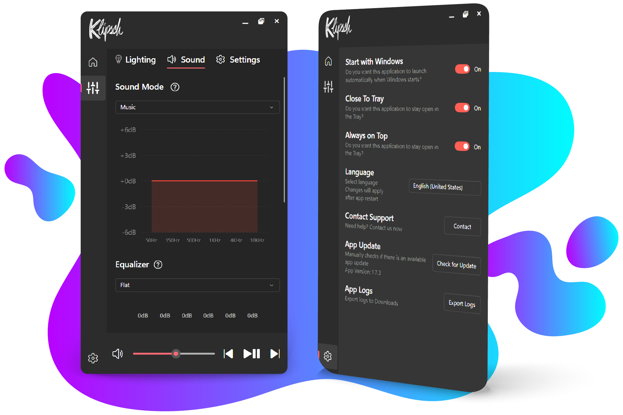 Klipsch Control Windows App Sound mode screens 2000x1333
