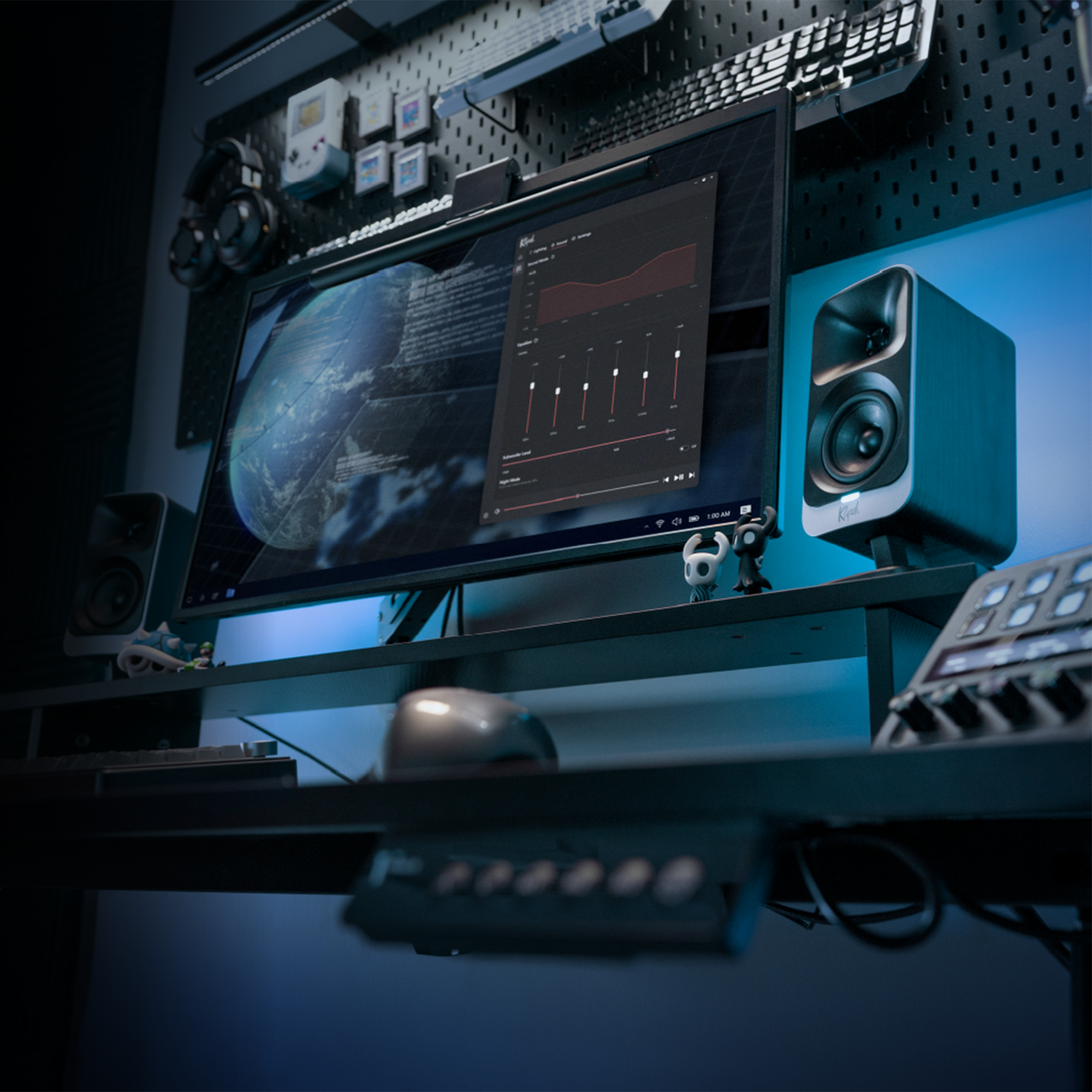 Klipsch Control Windows App on screen with Klipsch Pro Media Lumina with lighting 2000x2000