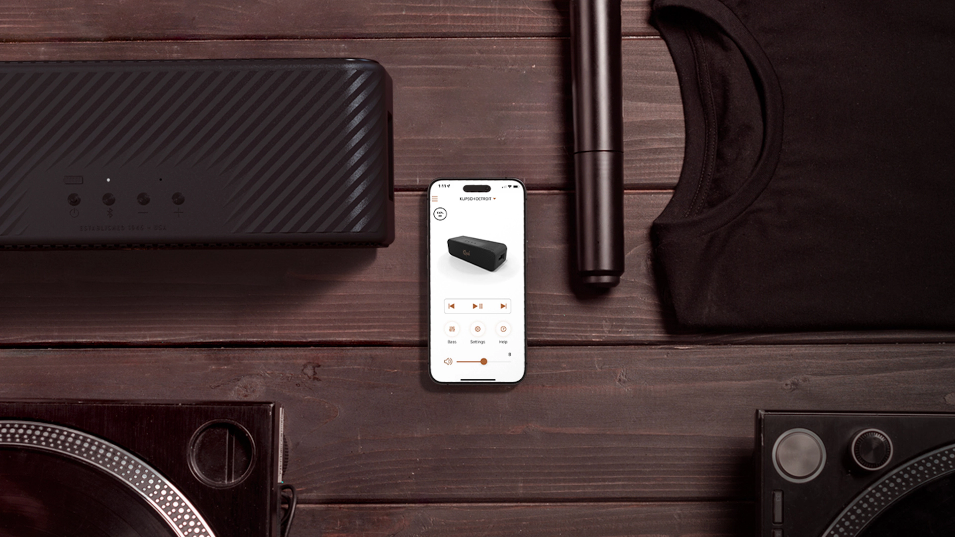 Klipsch Detroit on Klipsch Connect App flatlay with dj gear 2000x2000