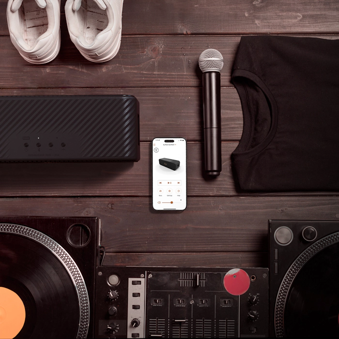 Klipsch Detroit on Klipsch Connect App flatlay with dj gear 2000x2000