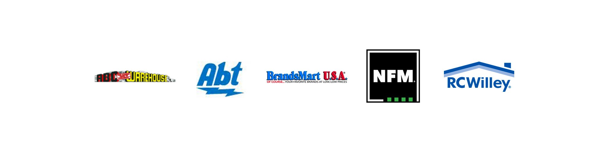 Klipsch Flexus Dealer Logos ABC Warehouse ABT Brands Mart USA NFM RC Willey 2000x500