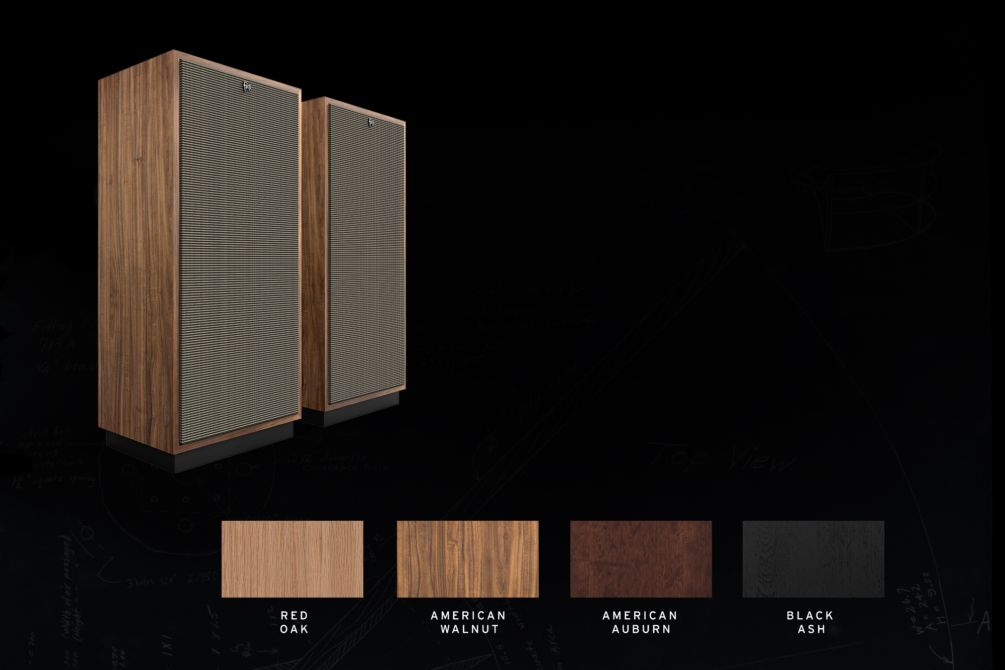Klipsch Forte veneer options as seen in swatches 2000x1333