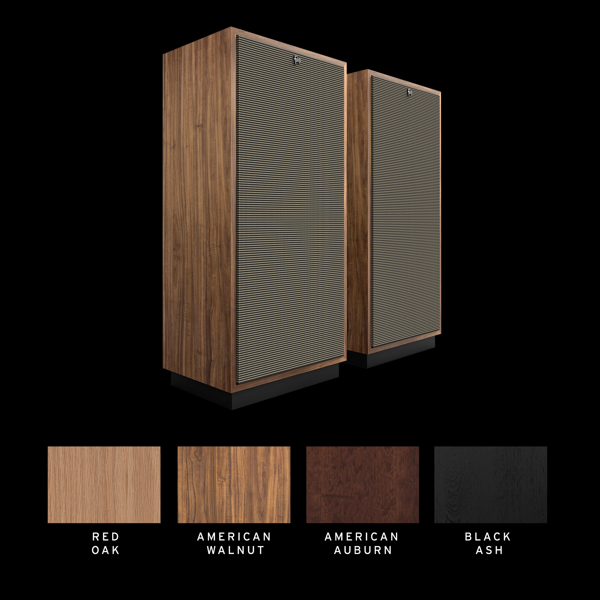 Klipsch Forte veneer options as seen in swatches 2000x2000