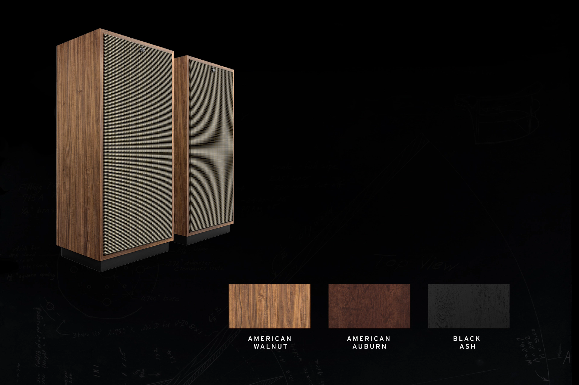 Klipsch Forte veneer options as seen in swatches 2000x1333