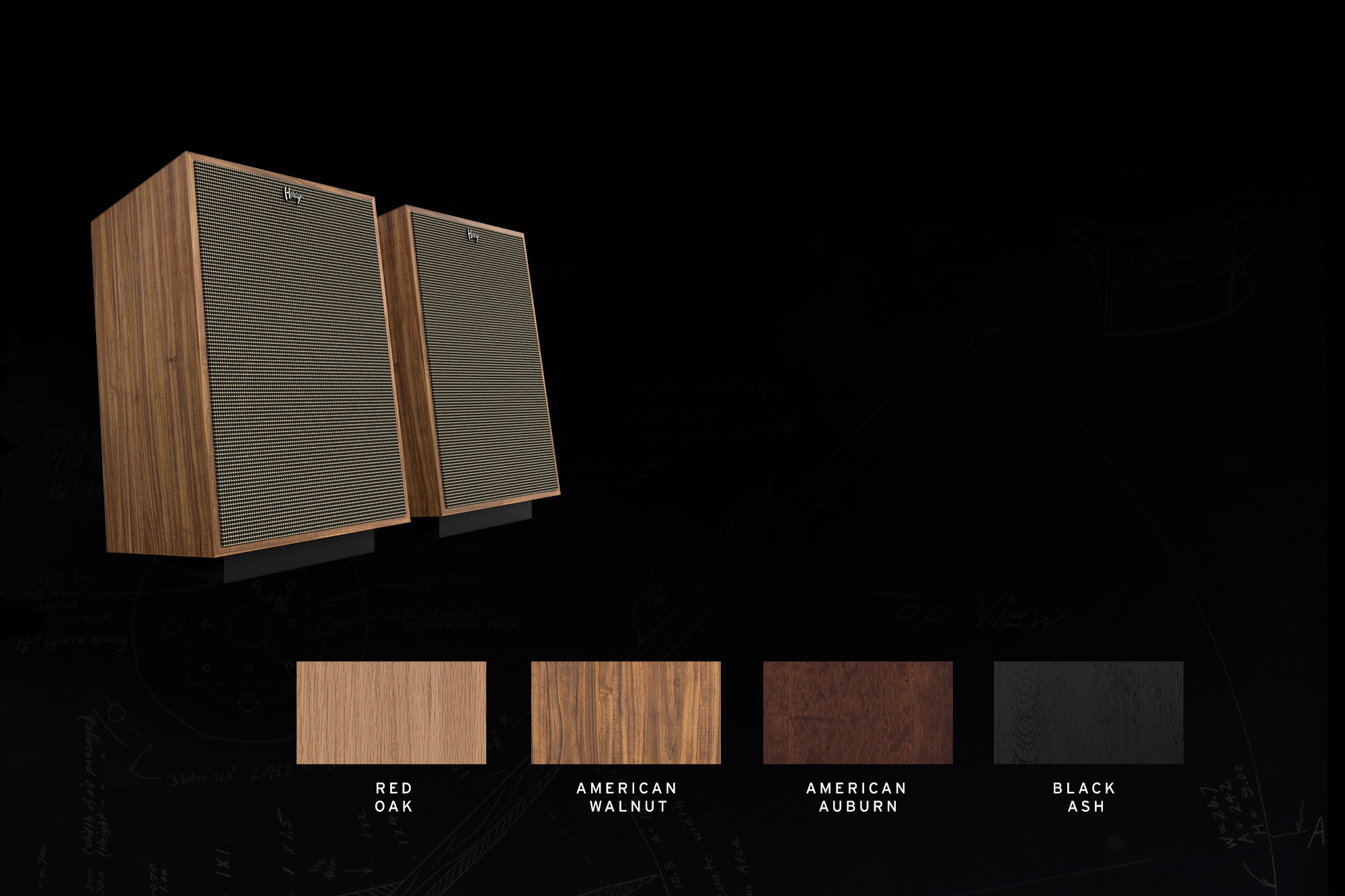 Klipsch Heresy book matched pair with swatches of veneer options 2000x1333