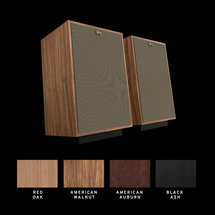 Klipsch Heresy book matched pair with swatches of veneer options 2000x2000
