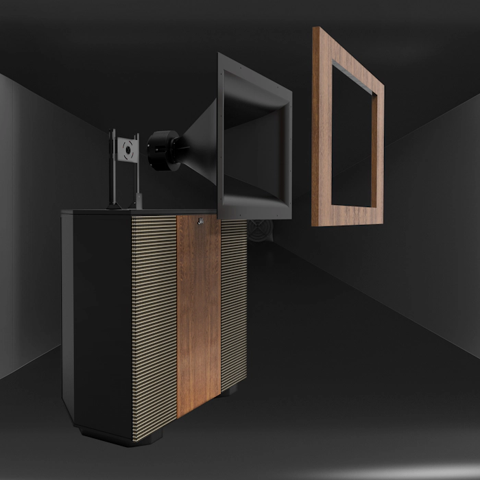 Klipsch Jubilee with horn exploded out over big horn background 2000x2000