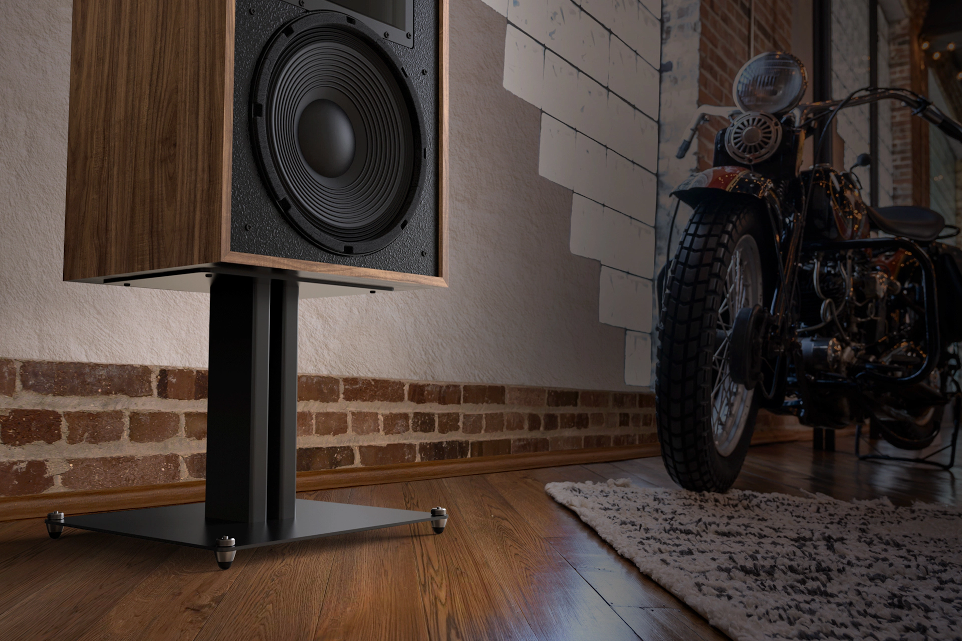 Klipsch KS 12 Loudspeaker Stand shown from a low angle to reveal the threaded inserts where the speaker connects directly 2000x1333