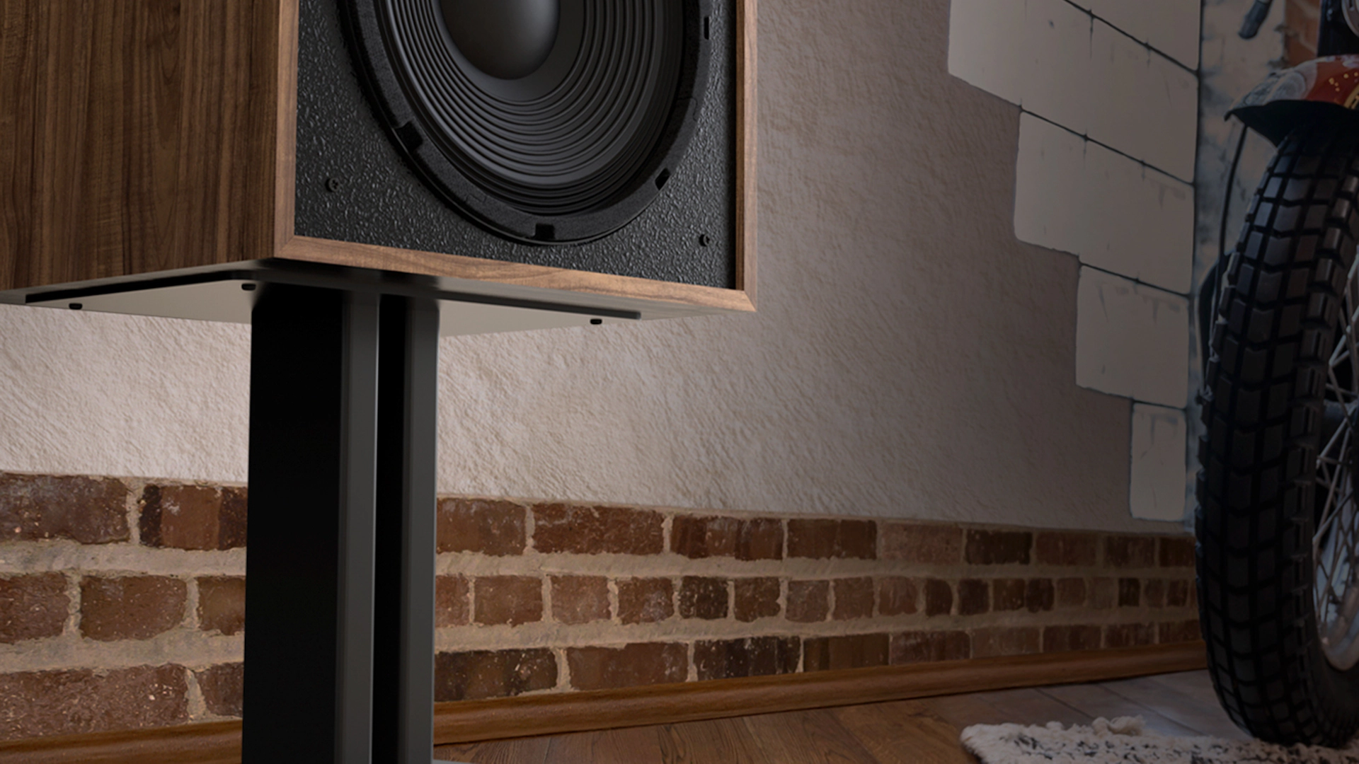 Klipsch KS 12 Loudspeaker Stand shown from a low angle to reveal the threaded inserts where the speaker connects directly 2000x2000