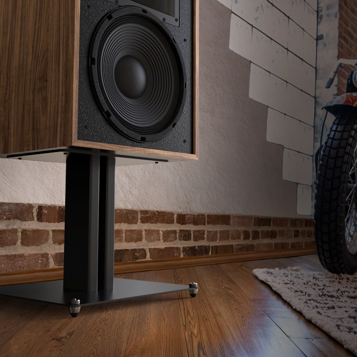 Klipsch KS 12 Loudspeaker Stand shown from a low angle to reveal the threaded inserts where the speaker connects directly 2000x2000