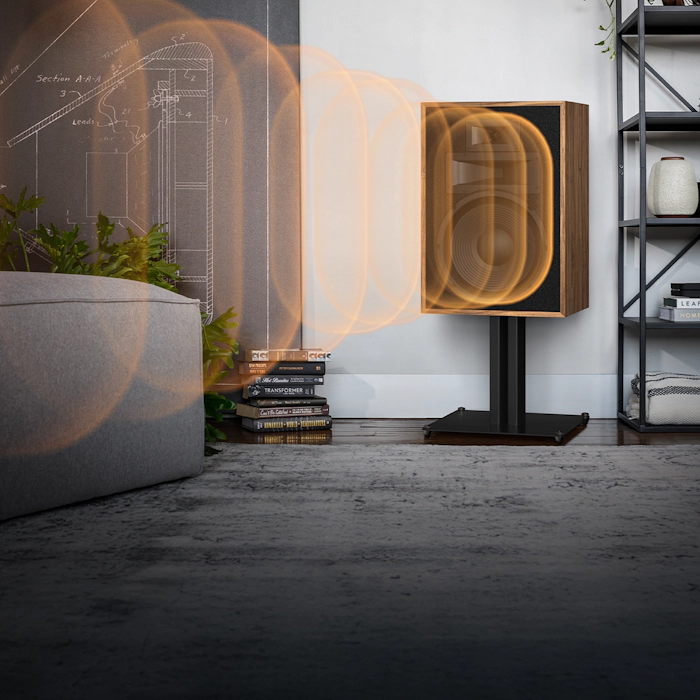 Klipsch KS 12 Loudspeaker Stand with Audio visualized at ideal listening height v02 2000x2000