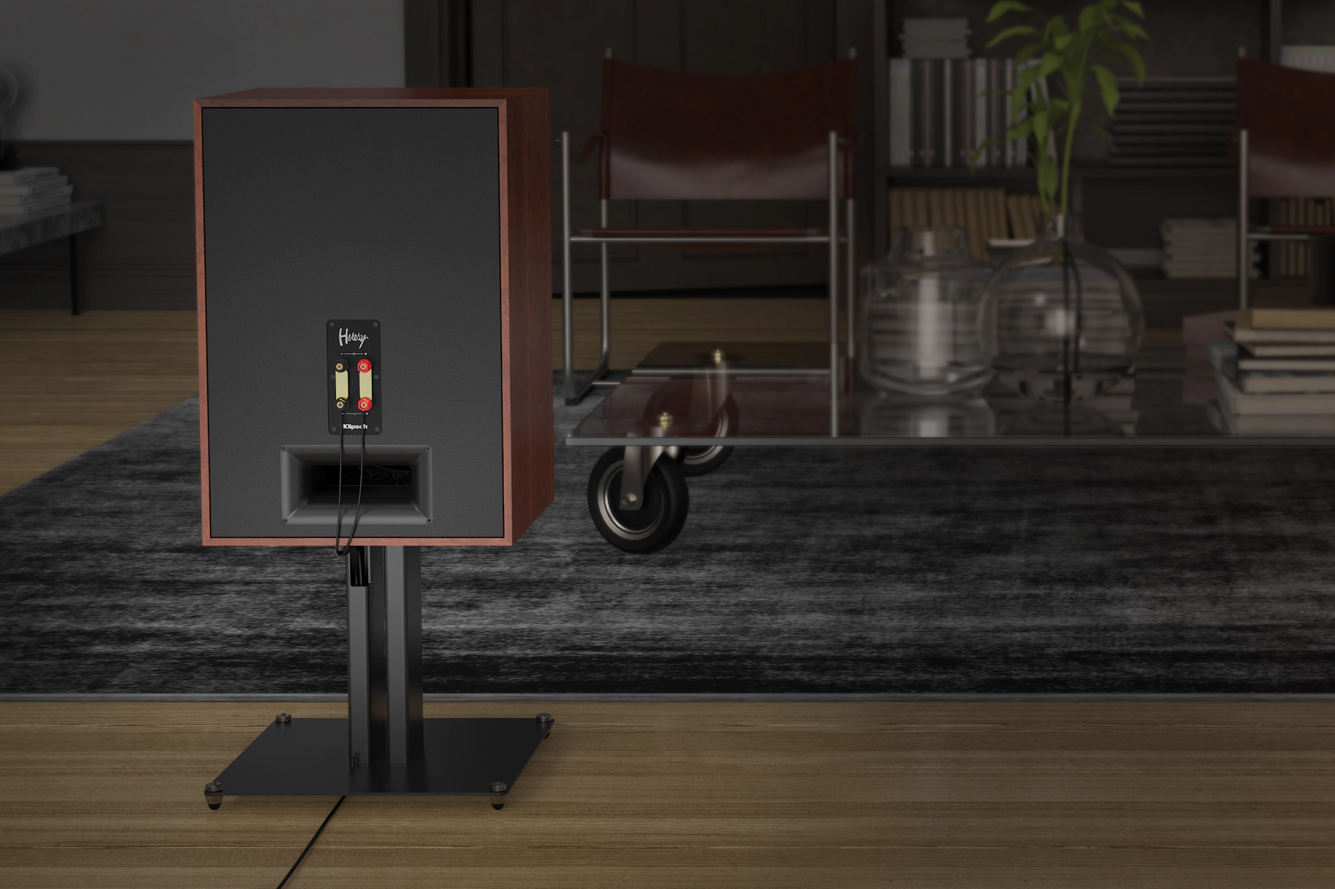 Klipsch KS 12 Loudspeaker Stand with built in cord management shown on the back 2000x1333