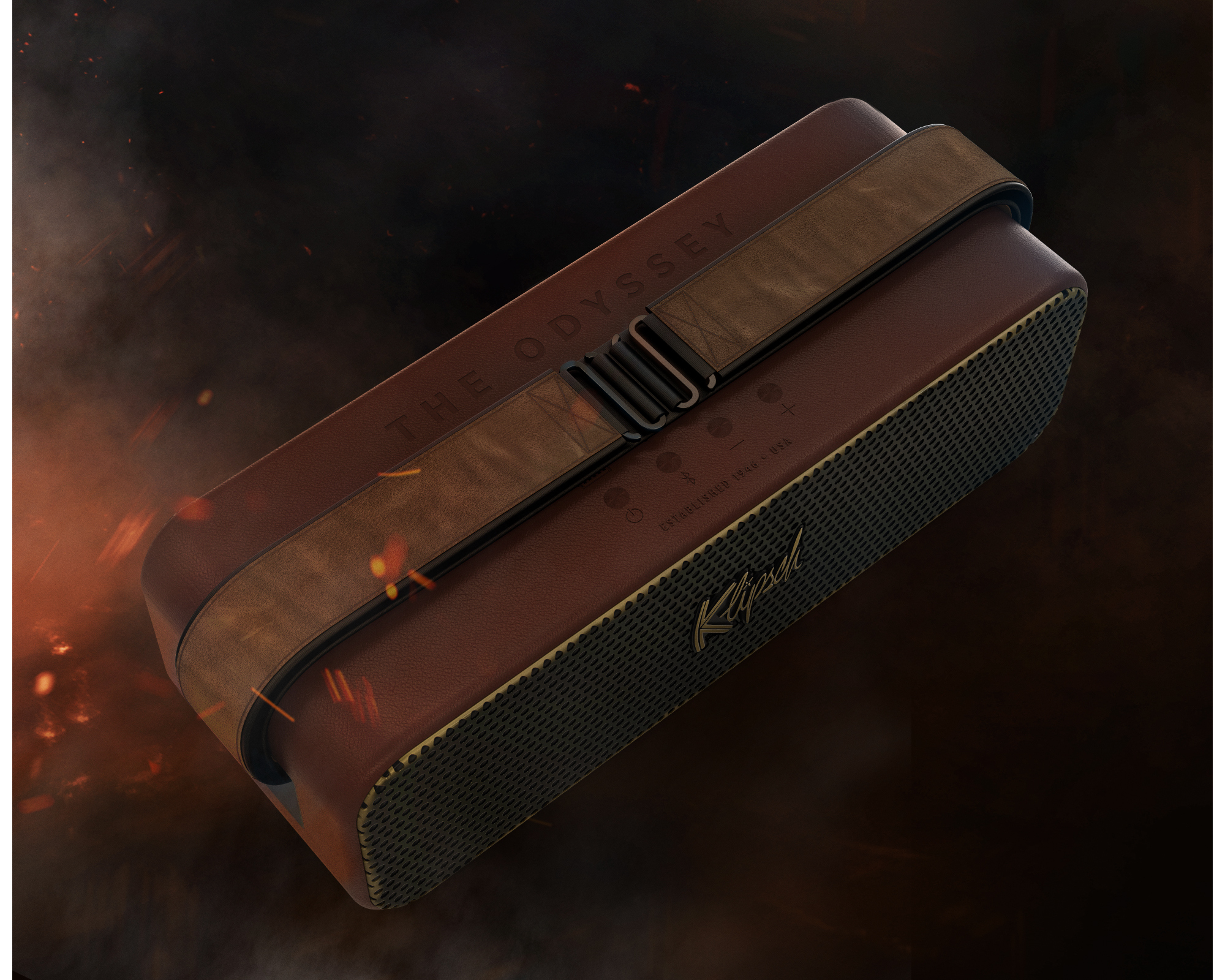 Klipsch The Odyssey LP Dsk03 Klipsch x Odyssey LE Bluetooth Speaker on fiery background 2000x1600