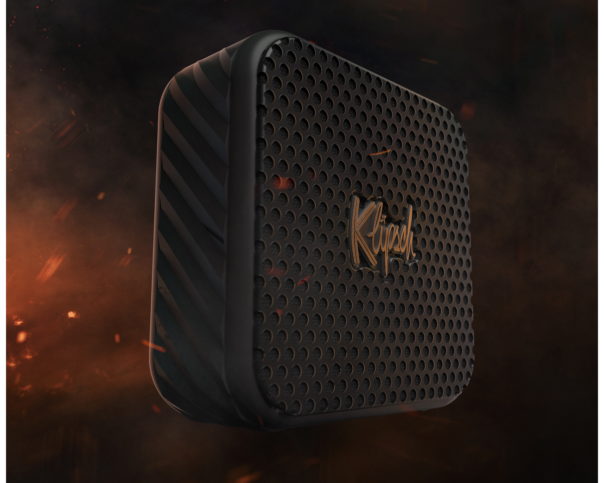 Klipsch Odyssey LP Mob01 Klipsch Austin on fiery background 2000x1600