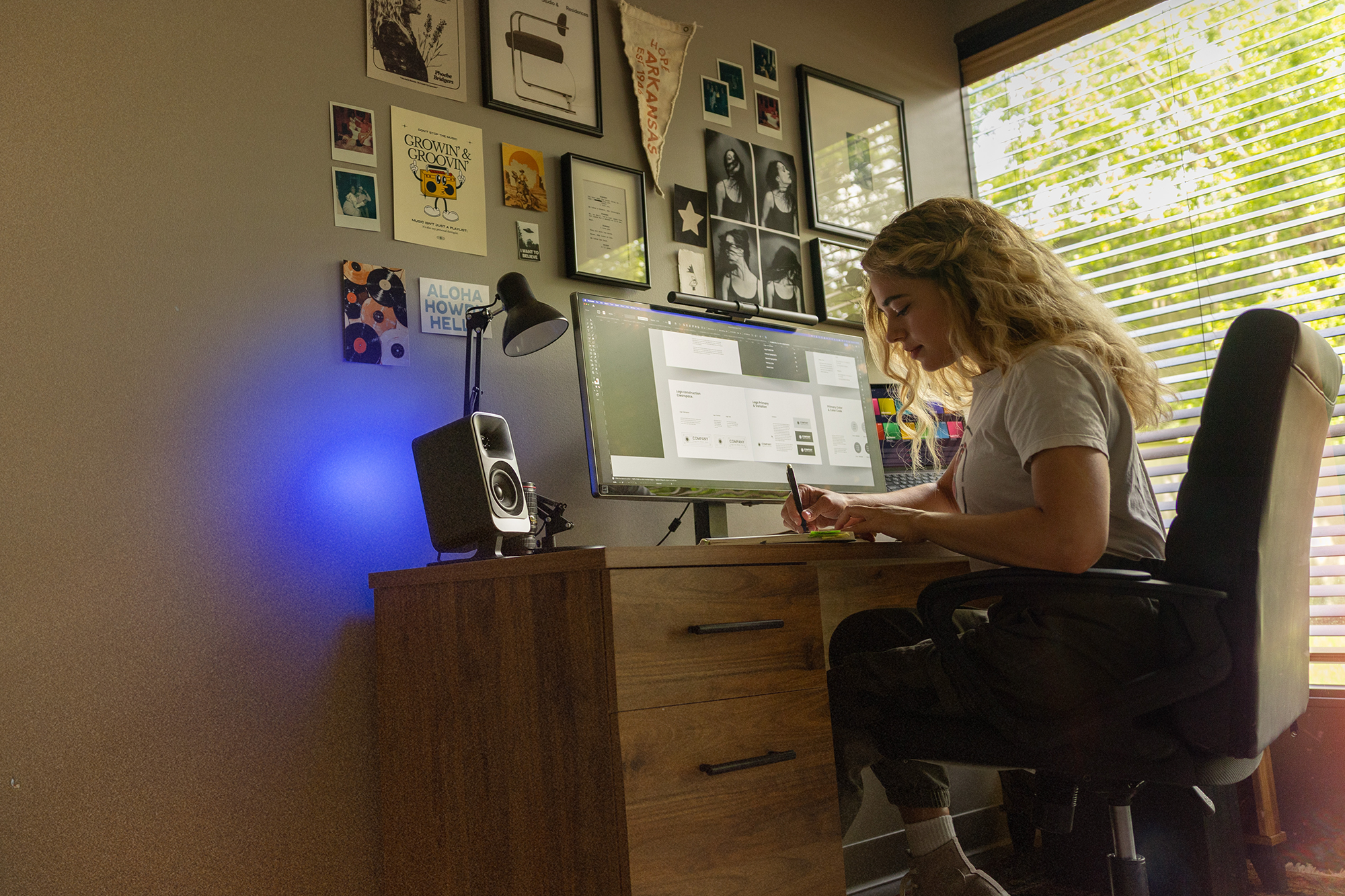 Klipsch Pro Media Lumina Computer Speakers on WFH desk setup with professional working 2000x1333
