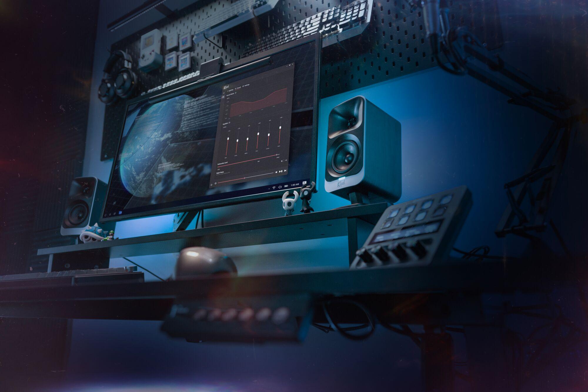 Klipsch Promedia Lumina on Desktop Blue Hue 2000 x 1333