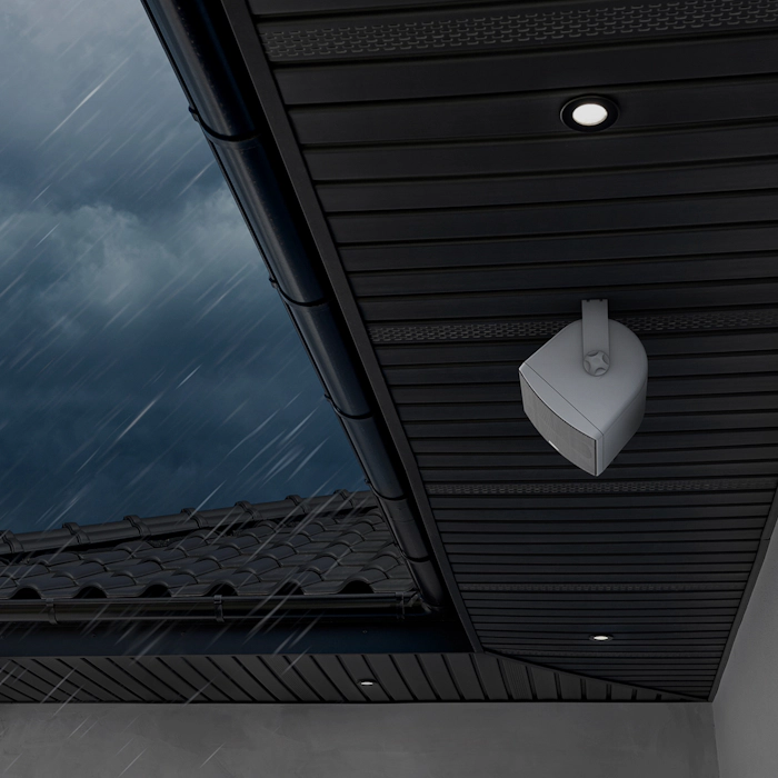 Klipsch RO 525 Outdoor Speaker Under Eaves with Stormy Skies 2000x2000