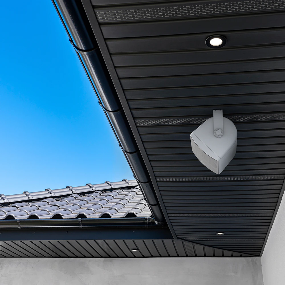 Klipsch RO 525 Outdoor Speaker Under Eaves with Sunny Skies 2000x2000