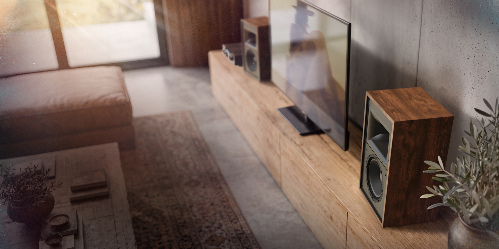 Klipsch Rebellion TW from above with sunburst through window with shading 2000x1000