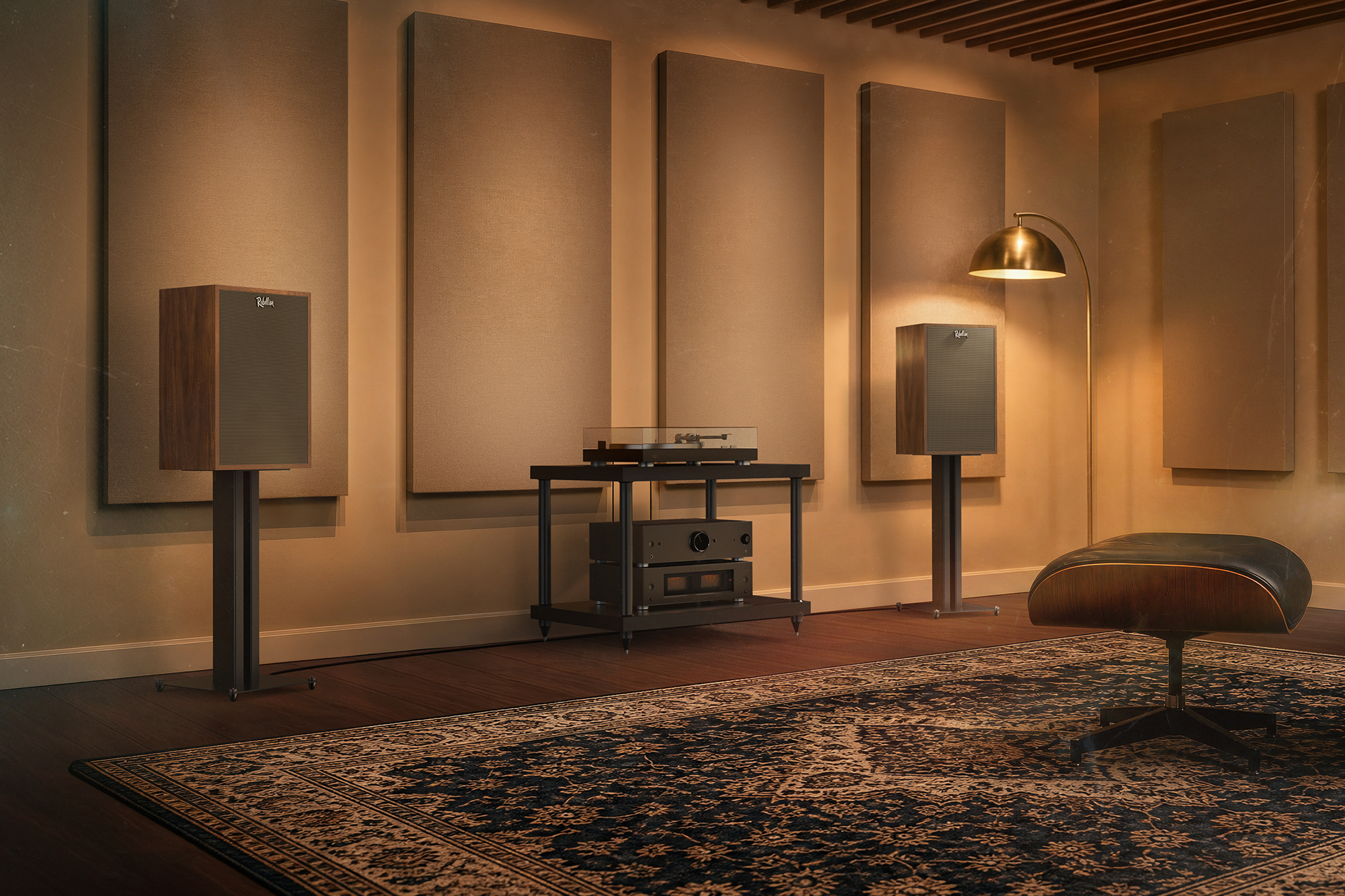 Klipsch Rebellion WN flanking turntable and amplifiers 2000x1333
