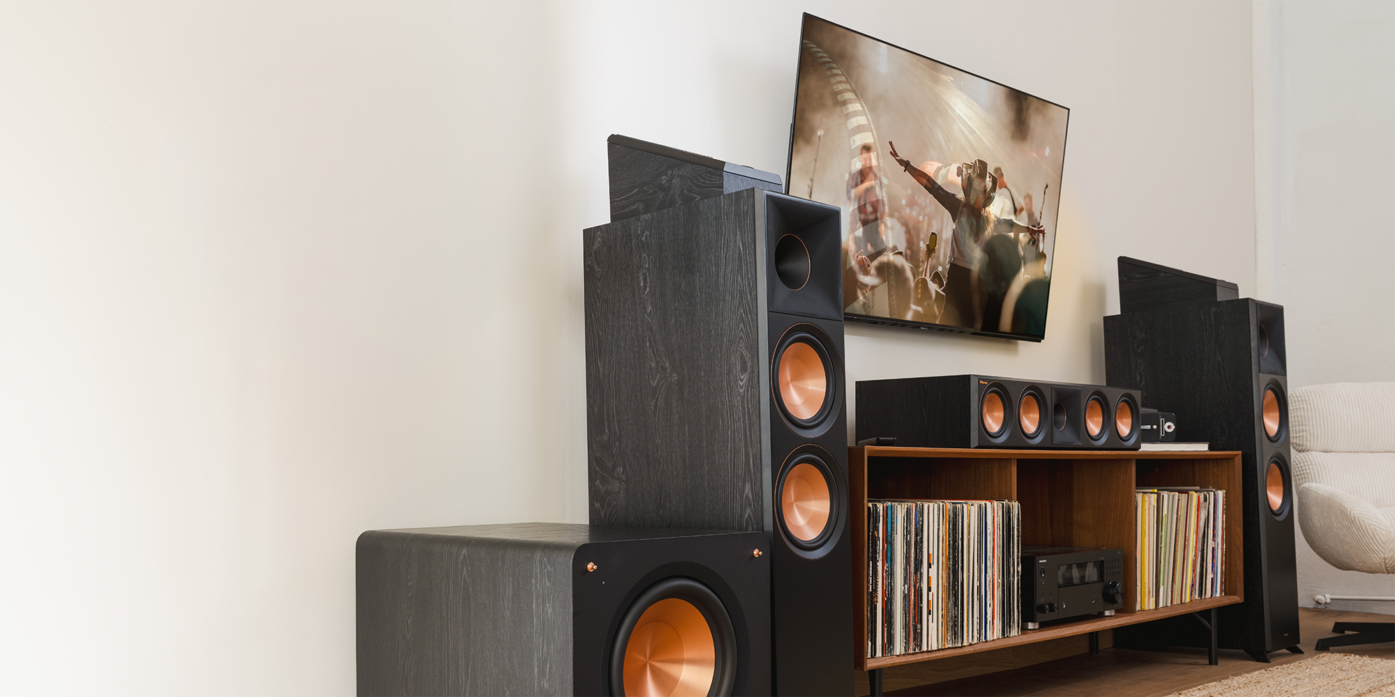 Klipsch Reference System in Ebony from low angle 2000x1000