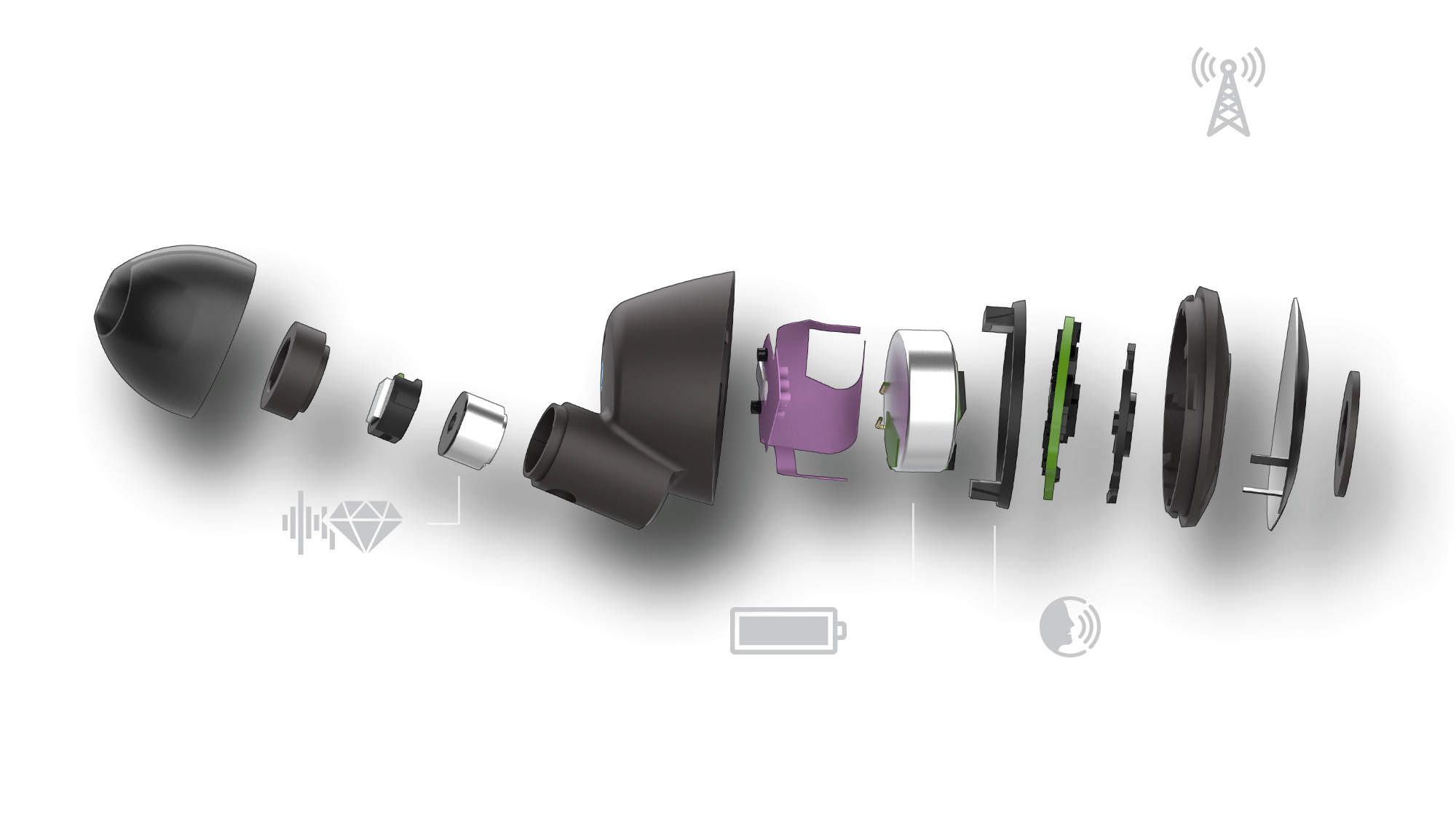 Klipsch T5 II True Wireless Earphone Features in an exploded diagram Desktop