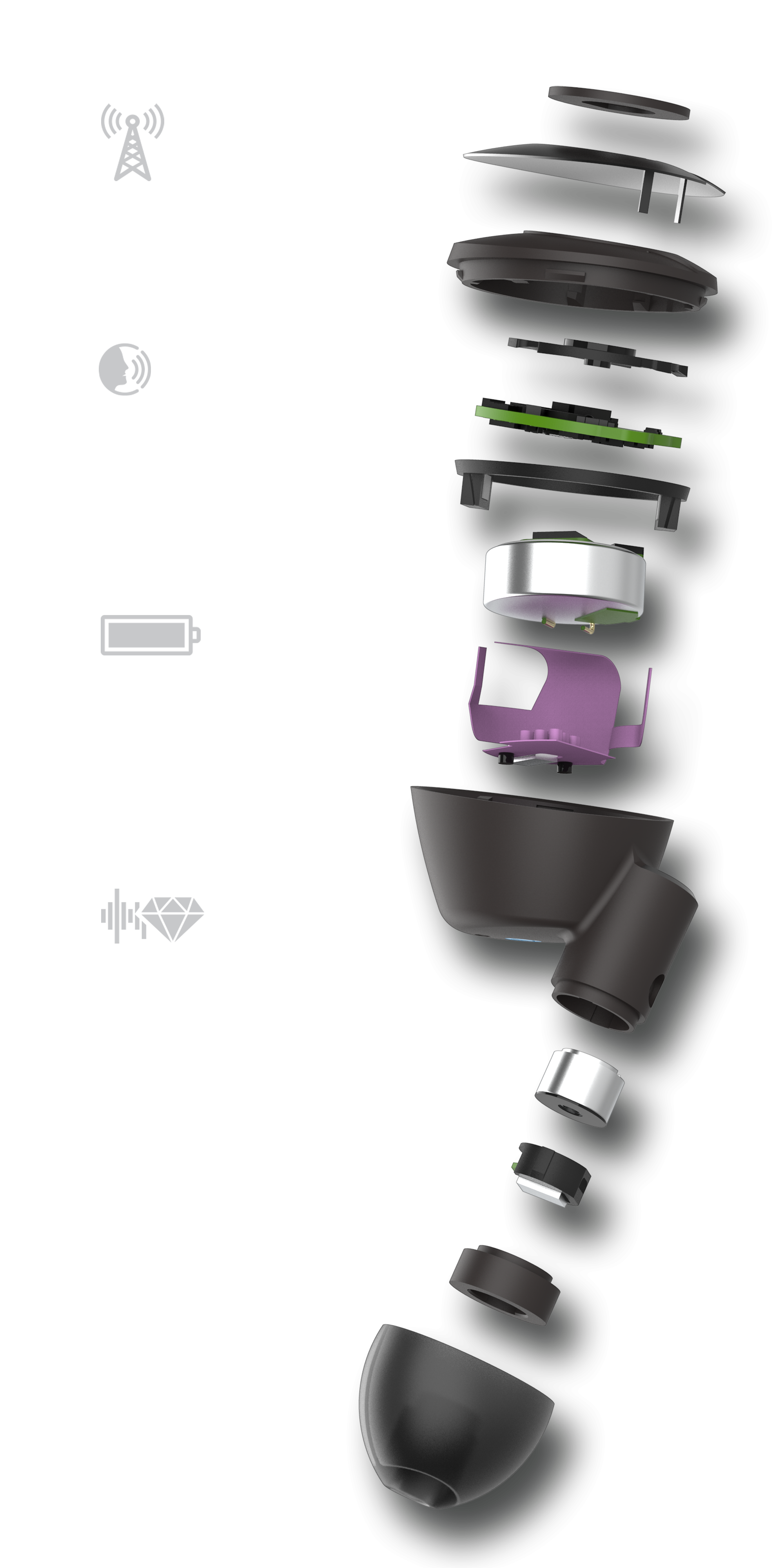 Klipsch T5 II True Wireless Earphone Features in an exploded diagram Mobile
