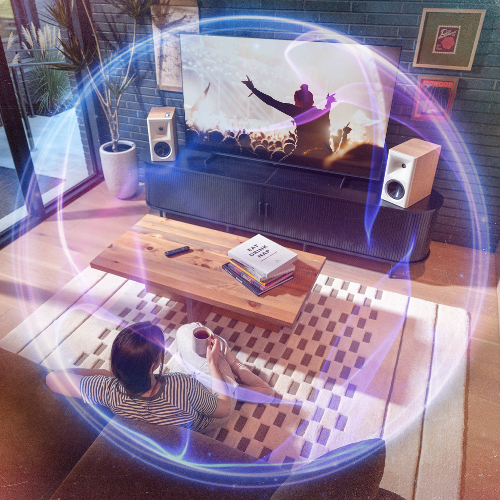 Klipsch The Fives II with Dolby Atmos sound virtualized as a bubble around engulfing the sweet spot in the room end 2000x2000