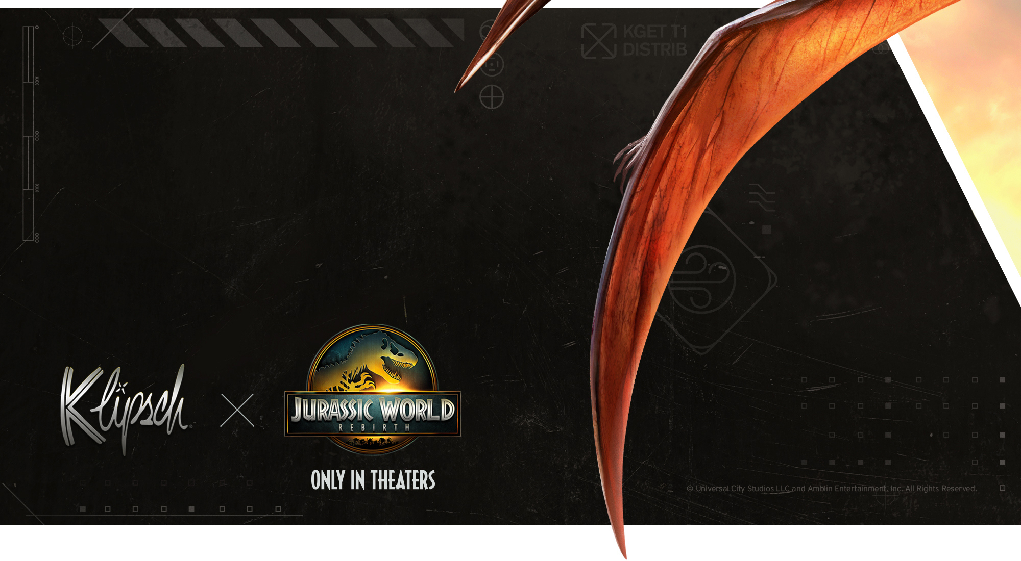 Klipsch x Jurassic World Rebirth EMEAAPAC 7 Logos beside bottom of Quetzalcoatlus wing 2000x1100