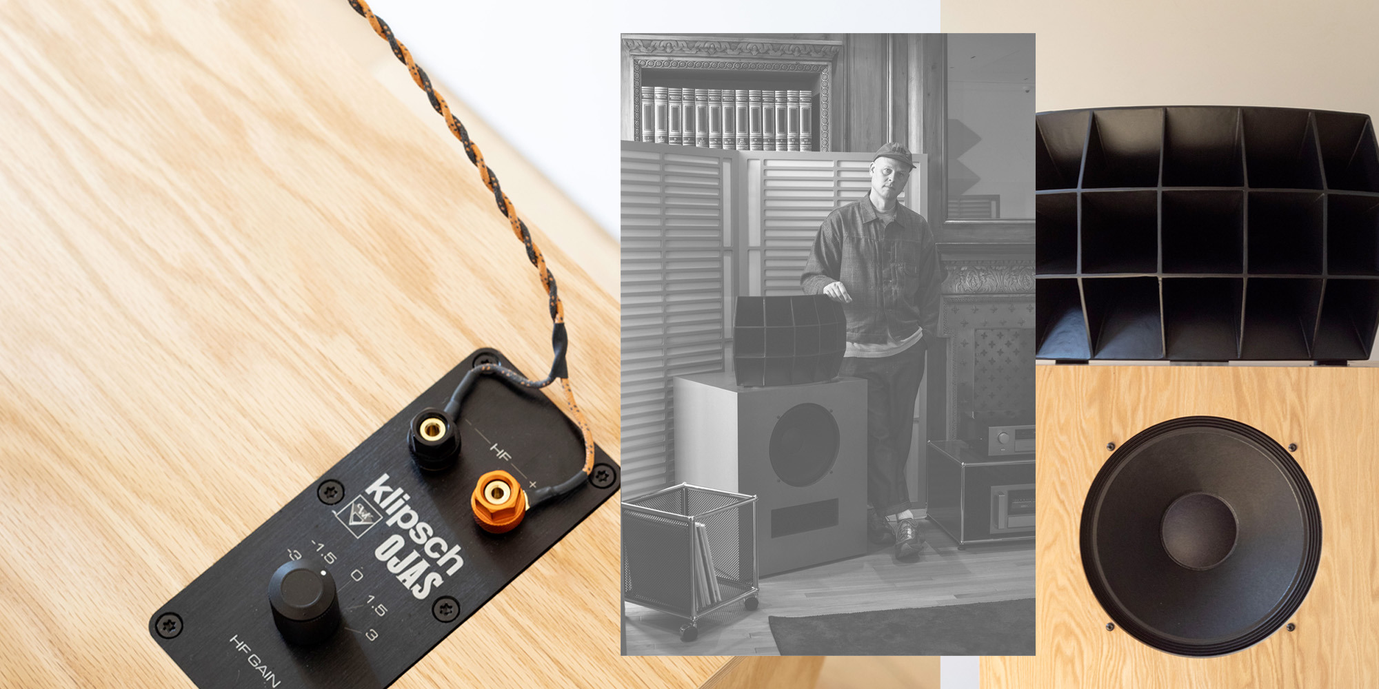 Klipsch x Ojas k O R2 HP collage of close up images and Devon Turnbull standing beside k O R2 2000x1000