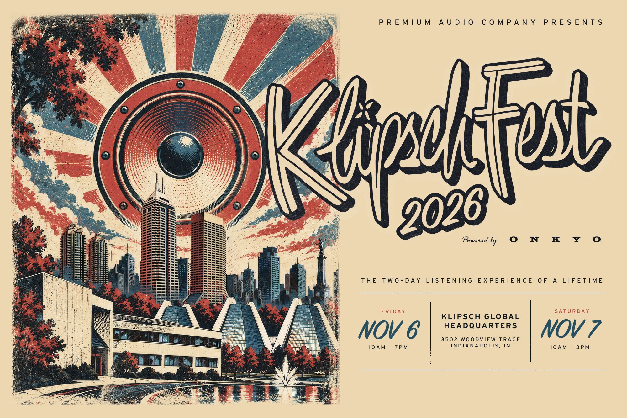 Klipsch Fest LP Nov 6 and 7 2026 at Klipsch Global Headquarters Product Demos Live Music Food Trucks Games Tours DESKTOP