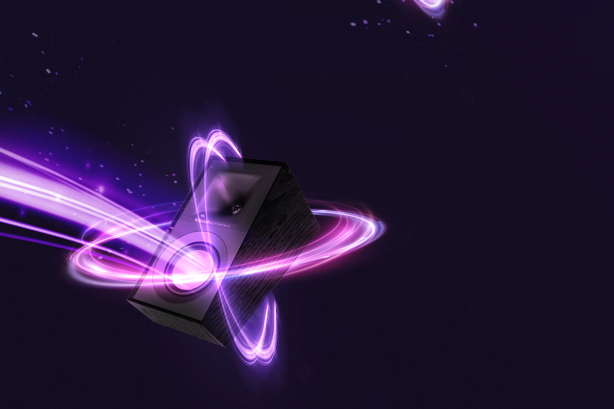 Klipsch Reference Surround Sound speakers with powerful purple magic surrounding 2000x1333
