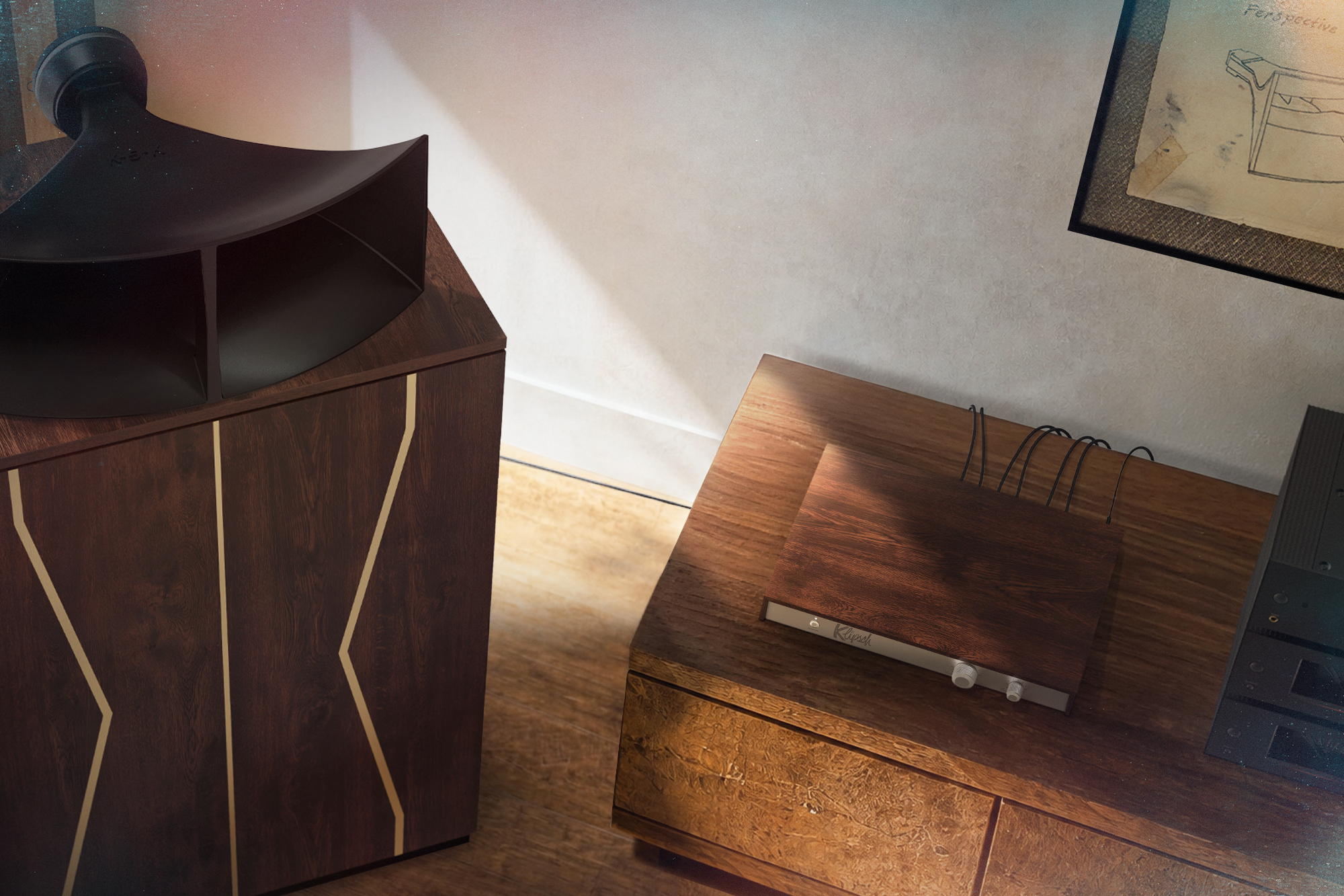 Klipschorn 80th With Active Crossover on sideboard 2000x1333