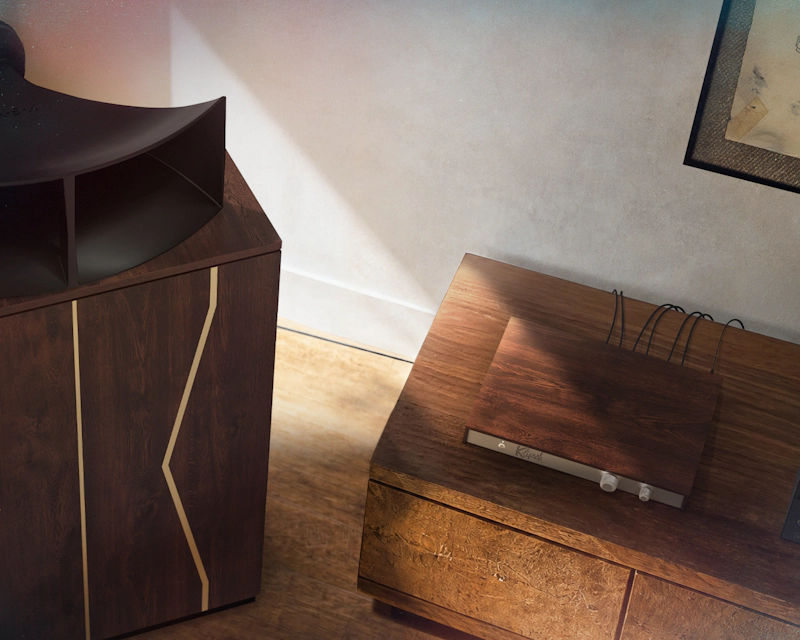 Klipschorn 80th With Active Crossover on sideboard 2000x1333