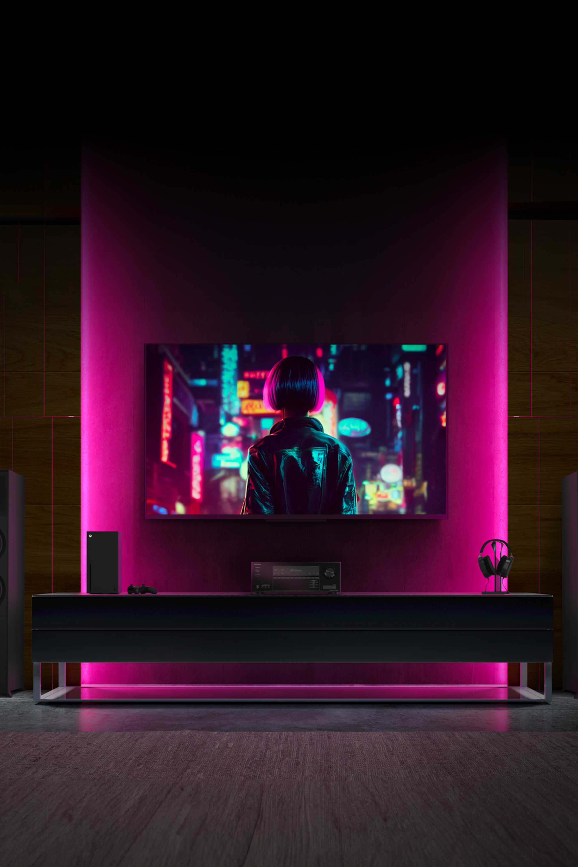 Onkyo TX SR3100 in cool gaming room with LED lights v2 2000x3000